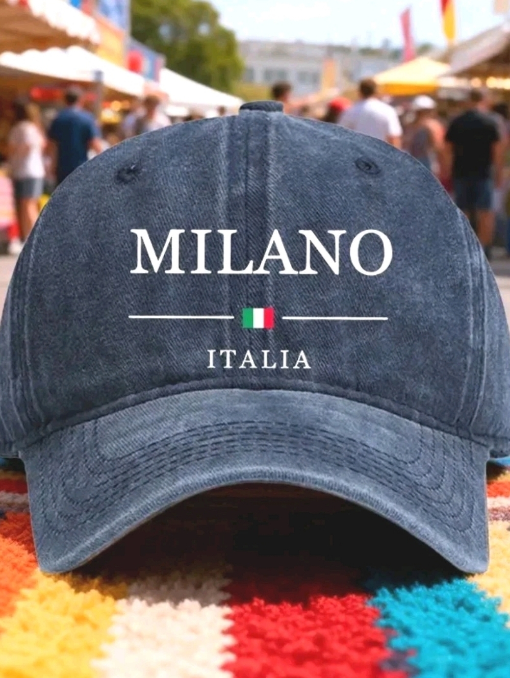 Vintage Stylish Milan Design Distressed Washed Baseball Cap Adjustable Dad Hat - Picture 5 of 5